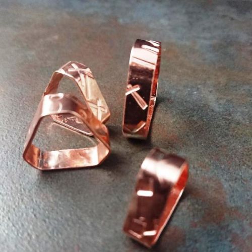Contemporary handcrafted recycled stamped Copper triangular rings